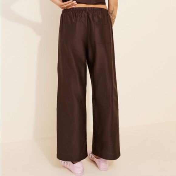 Donni Taffeta Track Silk Stripe Drawstring Baggy Pants Trousers Brown Pink - Picture 3 of 13